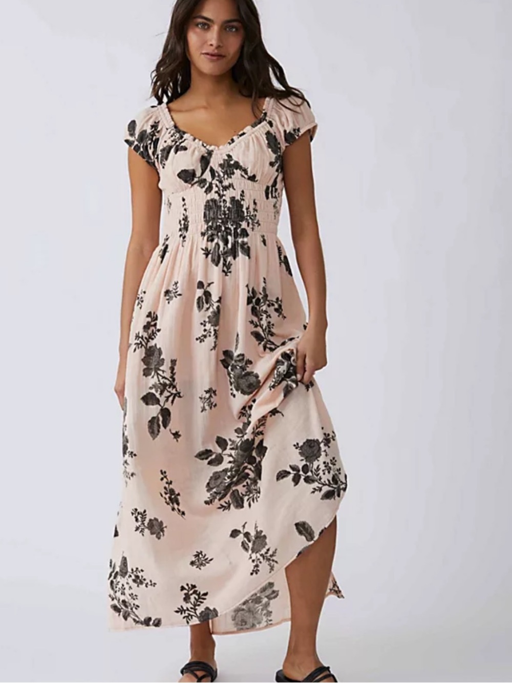 Free People Forget Me Not Maxi Dress floral gauzy peasant feminine women LG NWT
